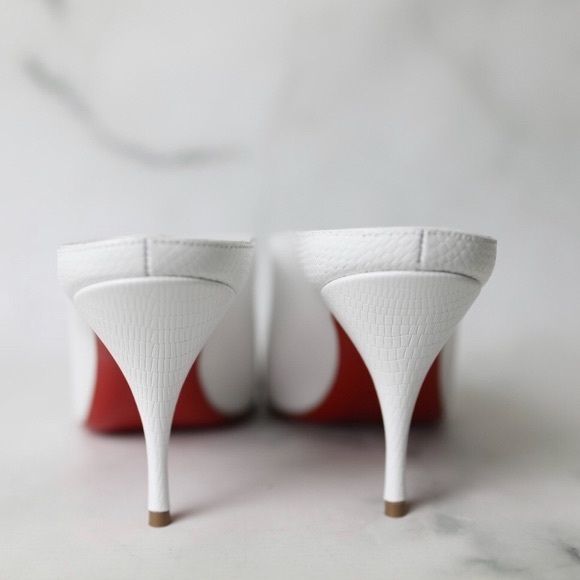 Christian Louboutin White Lizard Effect Leather Point-toe Slip-on Zarli Mules - Picture 4 of 15